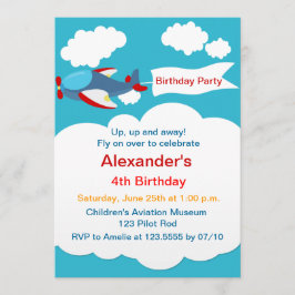 Cute Little Airplane Boy Birthday Invitation Kaart