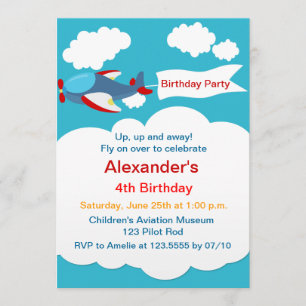 Cute Little Airplane Boy Birthday Invitation Kaart