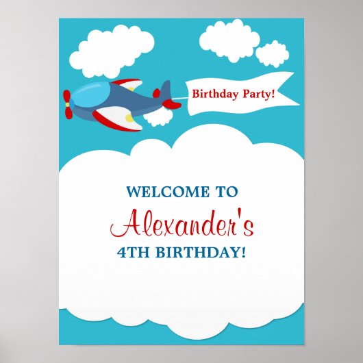 Cute Little Airplane Boy Birthday Poster (Voorkant)
