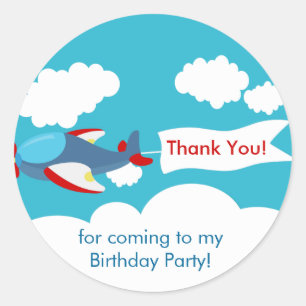 Cute Little Airplane Boy Birthday Sticker