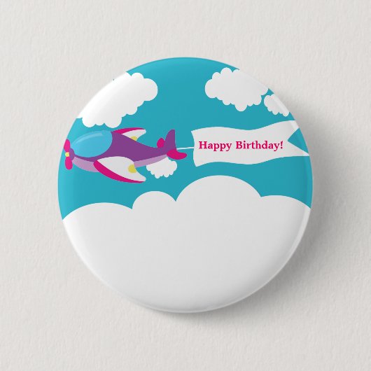 Cute Little Airplane Girl Birthday Button (Voorkant)