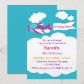 Cute Little Airplane Girl Birthday Invitation Kaart (Voorkant / Achterkant)