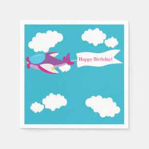 Cute Little Airplane Girl Birthday Paper Napkins Servetten
