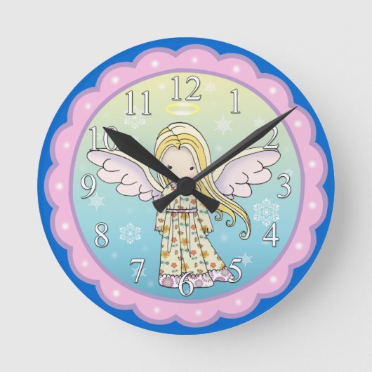 Cute Little Angel Girls Wall Clock Ronde Klok (Voorkant)