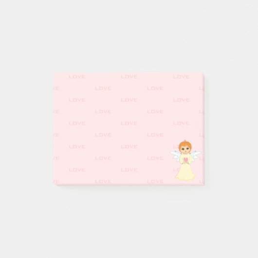 Cute Little Angel & Love Pattern op Roze Post-it® Notes (Voorkant)