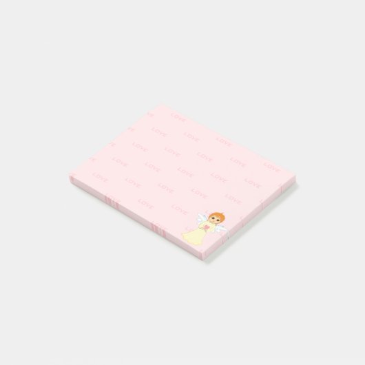 Cute Little Angel & Love Pattern op Roze Post-it® Notes (Schuin)