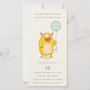 Cute Little Aqua Yellow Monster Baby shower Invite Bedankkaart