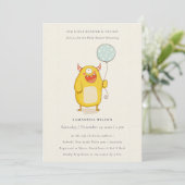 Cute Little Aqua Yellow Monster Baby shower Invite Bedankkaart (Staand voorkant)