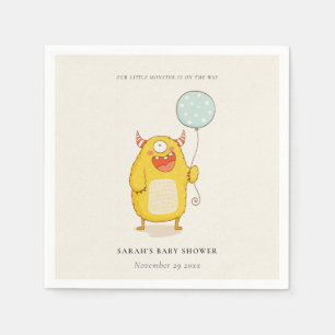 Cute Little Aqua Yellow Monster Baby shower Invite Servet