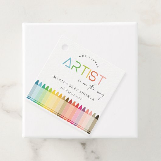 Cute Little Artist Crayon Fun Rainbow Baby shower Bedankjes Labels (In situ)