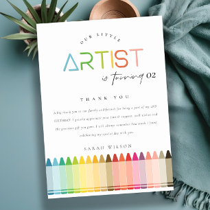 Cute Little Artist Crayon Fun Rainbow Baby shower Bedankkaart