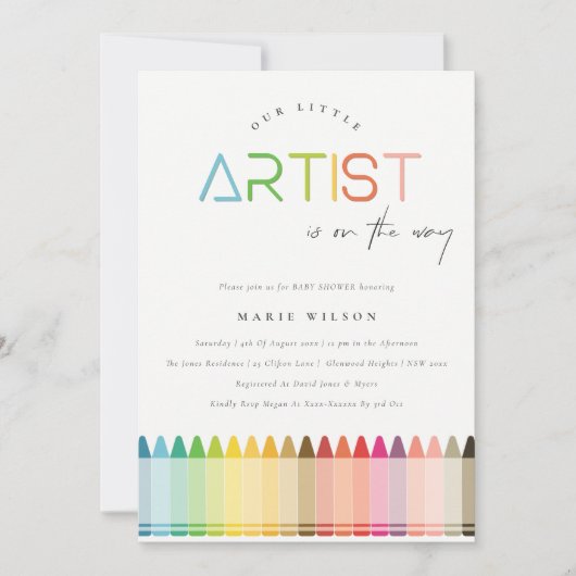 Cute Little Artist Crayon Fun Rainbow Baby shower Kaart (Voorkant)