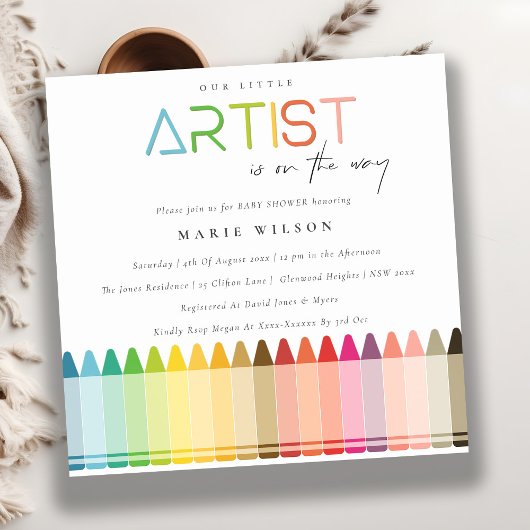 Cute Little Artist Crayon Fun Rainbow Baby shower Kaart