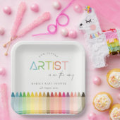 Cute Little Artist Crayon Fun Rainbow Baby shower Papieren Bordje (Feest)