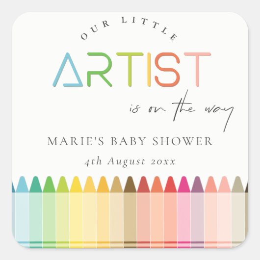 Cute Little Artist Crayon Fun Rainbow Baby shower Vierkante Sticker (Voorkant)