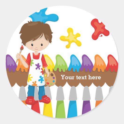 Cute Little Artist Ronde Sticker (Voorkant)