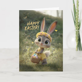 Cute Little Baby Bunny in a Yellow Dress Easter Kaart