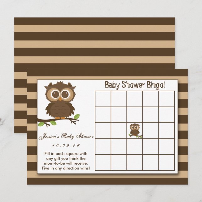 Cute Little Baby Owl | Baby shower Bingo Game (Voorkant / Achterkant)
