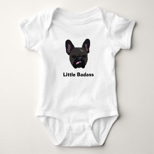 Cute "Little badass" zwarte Franse Bulldog Romper (Voorkant)