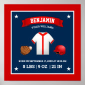 Cute Little Baseball Player Baby Boy Birth Stats Poster (Voorkant)