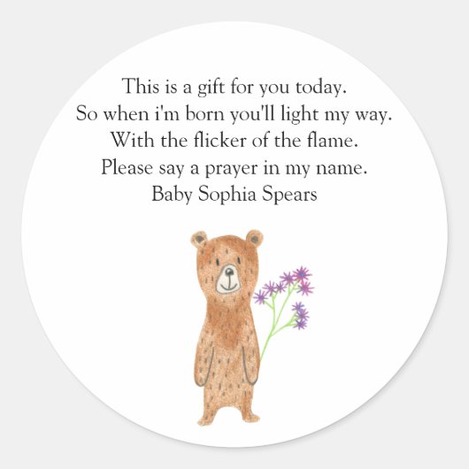 Cute Little Bear - Etiket voor gebedskaars (Voorkant)
