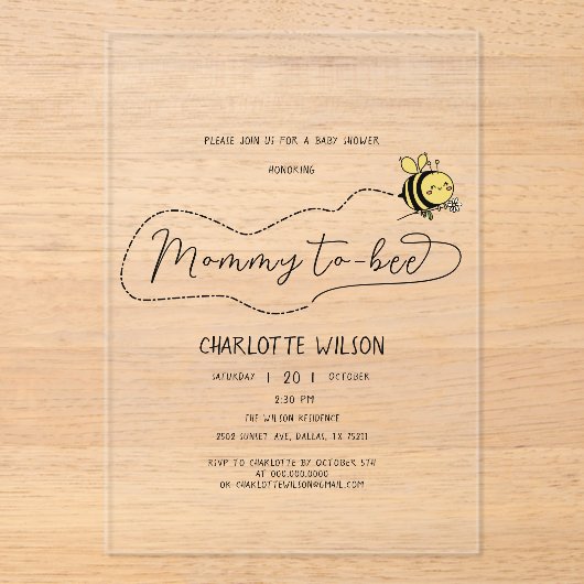 Cute Little Bee Baby shower Acryl Uitnodigingen (Voorkant)