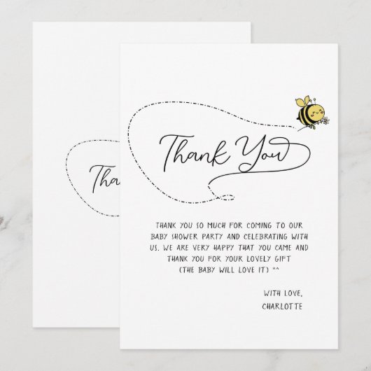 Cute Little Bee Baby shower Bedankkaart (Voorkant / Achterkant)