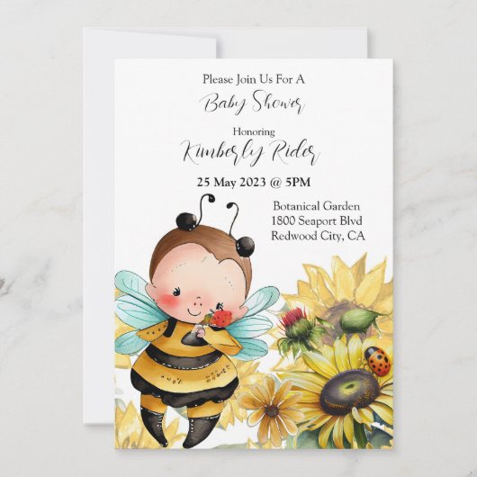 Cute Little Bee Baby shower Kaart (Voorkant)