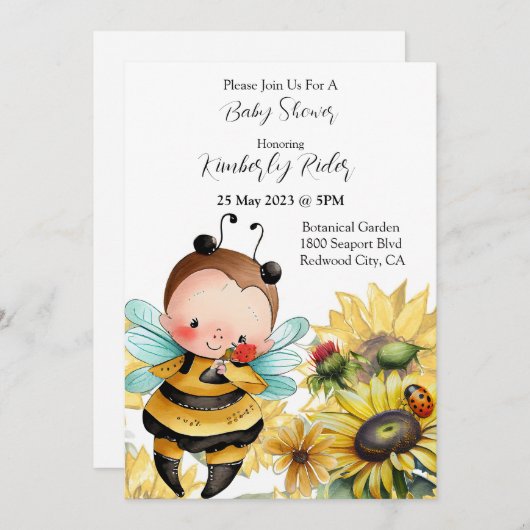 Cute Little Bee Baby shower Kaart (Voorkant / Achterkant)