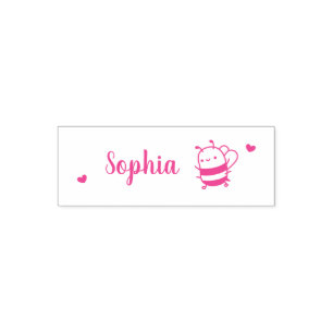 Cute Little Bee en Hartjes, handgeschreven lettert Zelfinktende Stempel