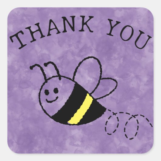 Cute Little Bee Flying Purple Baby Shower Vierkante Sticker (Voorkant)