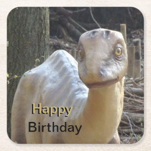 Cute Little Beige Happy Birthday Dinosaur Onderzet Kartonnen Onderzetters