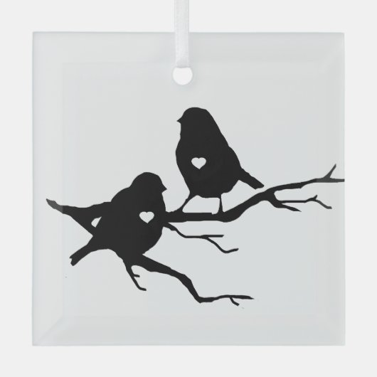 Cute Little Bird Tree Branch Silhouette Glas Ornament (Voorkant)