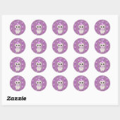 Cute Little Birthday Cat Paars Ronde Sticker (Vel)