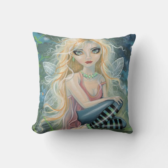 Cute Little Blonde Fee Fantasie Kunst Kussen (Voorkant)
