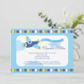 Cute Little Blue Airplane Boy Baby shower Kaart (Staand voorkant)