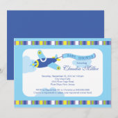 Cute Little Blue Airplane Boy Baby shower Kaart (Voorkant / Achterkant)