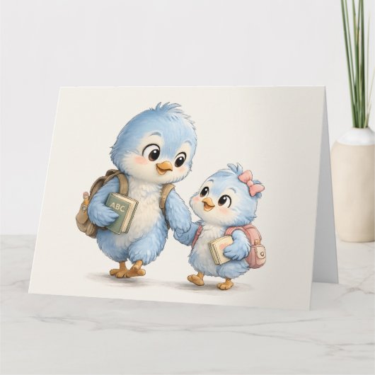 Cute Little Blue Bird Sibling Bedankkaart (Voorkant)