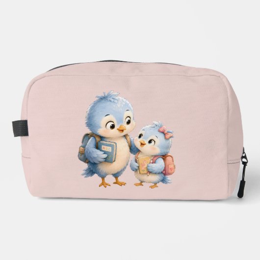 Cute Little Blue Bird Siblings Cosmetische Tas (Voorkant)