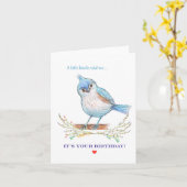 Cute Little Blue birdie vertelde me dat het jouw v Kaart (Gele Bloem)