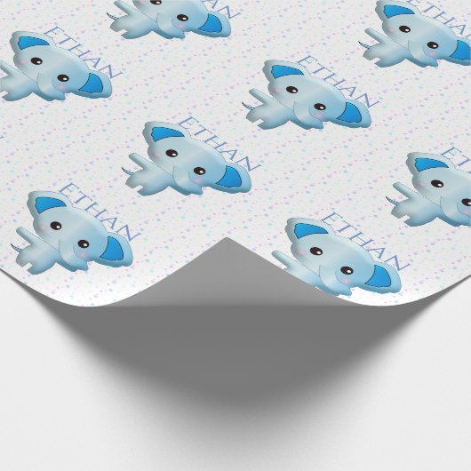 Cute Little Blue Boy Elephant Cadeaupapier (Hoek)