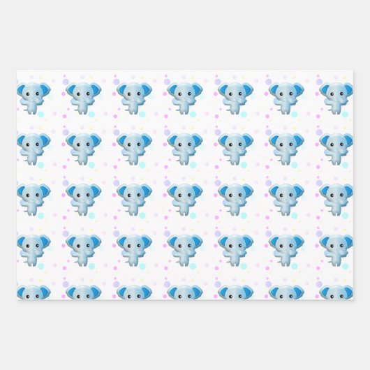 Cute Little Blue Boy Elephant Inpakpapier Vel (Voorkant 3)