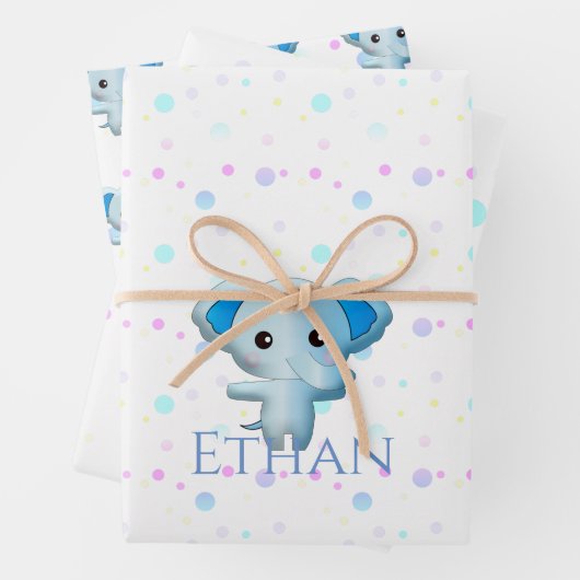 Cute Little Blue Boy Elephant Inpakpapier Vel (In situ)