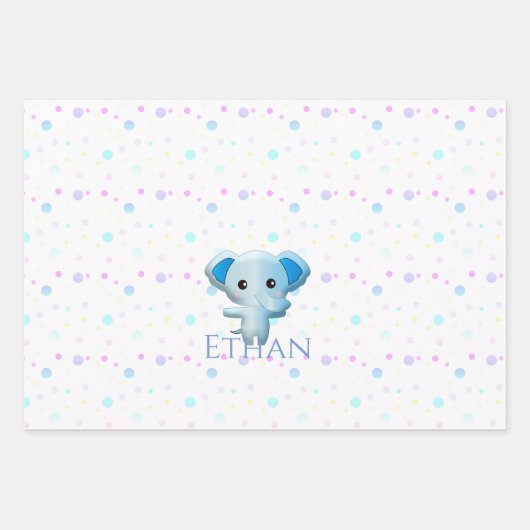 Cute Little Blue Boy Elephant Inpakpapier Vel (Voorkant)