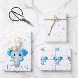 Cute Little Blue Boy Elephant Inpakpapier Vel