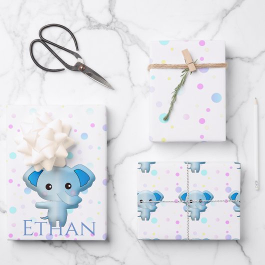 Cute Little Blue Boy Elephant Inpakpapier Vel (Voorkant)