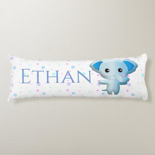 Cute Little Blue Boy Elephant Lichaamskussen (Voorkant)