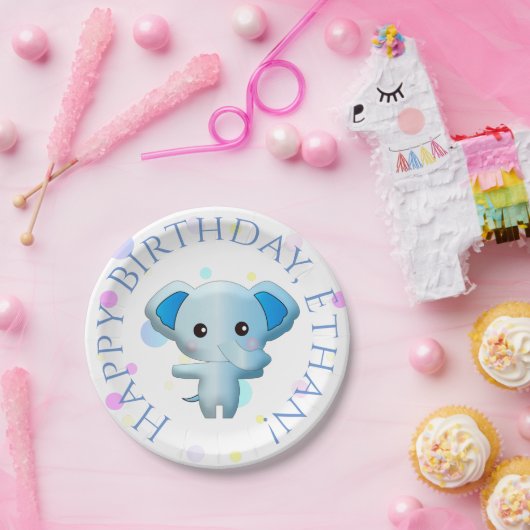 Cute Little Blue Boy Elephant Papieren Bordje (Feest)