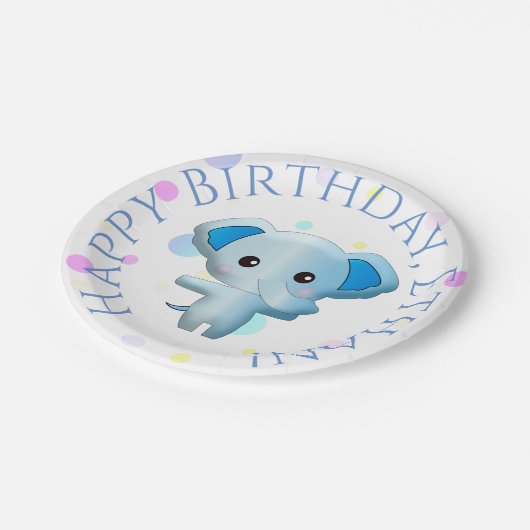 Cute Little Blue Boy Elephant Papieren Bordje (Gekanteld)
