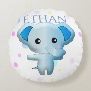 Cute Little Blue Boy Elephant Rond Kussen